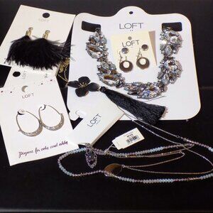 Lot New LOFT 4 Necklaces & 5 Pairs of Earrings Bundle $186 Tags  Black & Silver